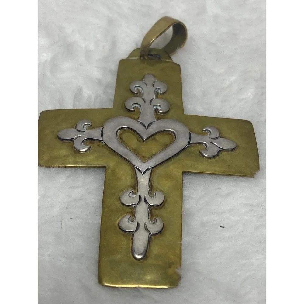 VTG Jeep Collins Sterling Silver Brass‎ Cross Religious Pendant Christmas Gift